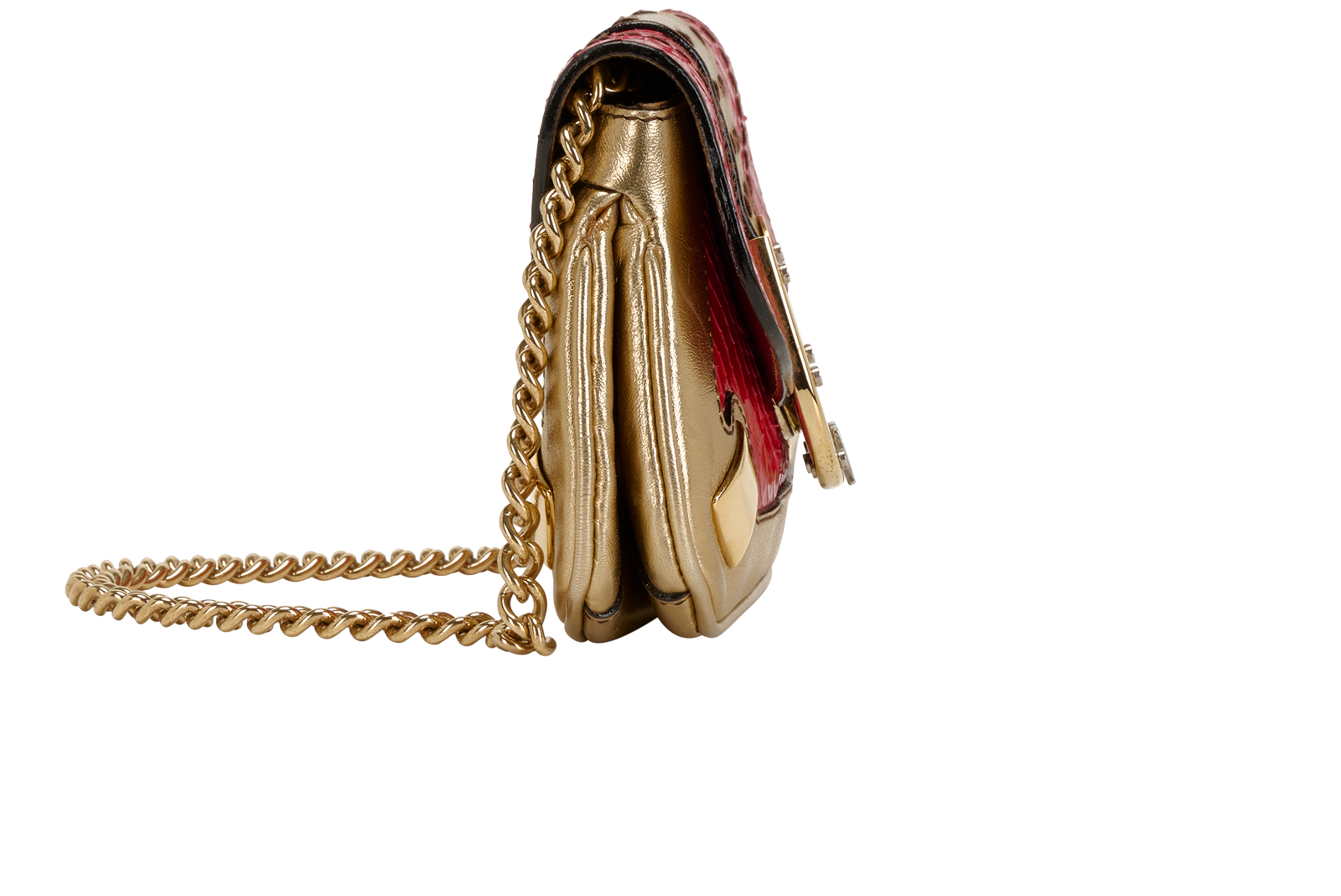 Mini Purse, &pound;140, Handbags, Gold/Red, Leather/Python, Side view